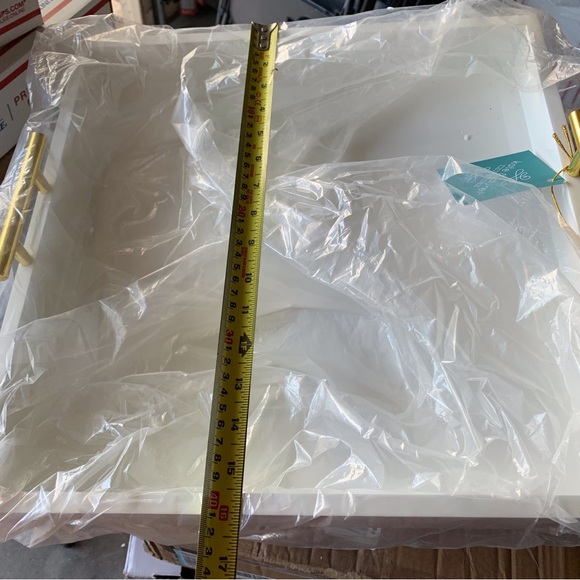 Kate & Laurel White Lipton Decorative Tray Polished Handles 16 x 16” - Picture 7 of 9